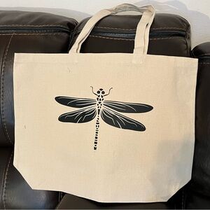 Dragonfly Canvas Tote Bag - Black on Cream